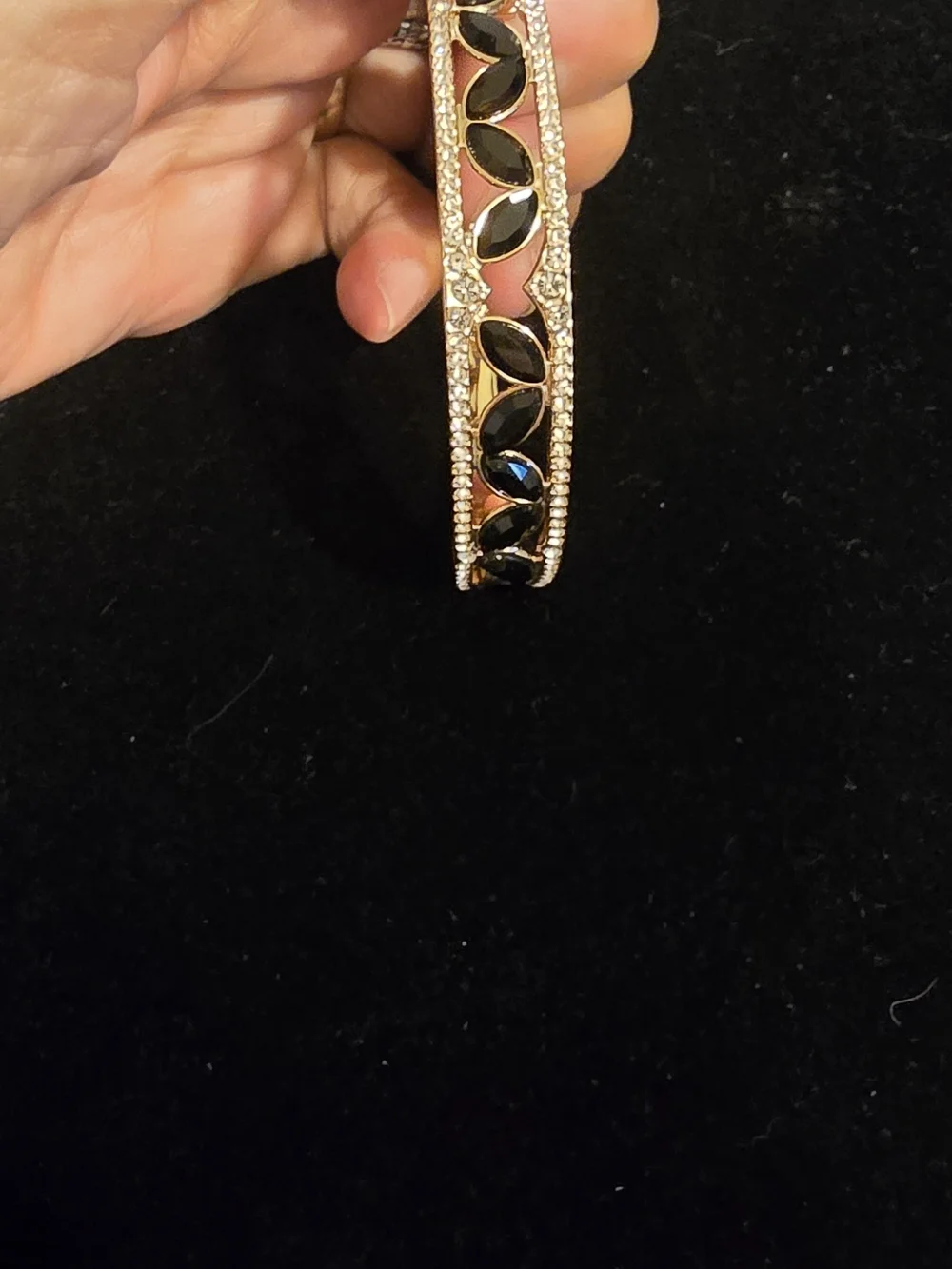 Anne Klein Jet & Crystal Navette Hinge Bangle Bracelet